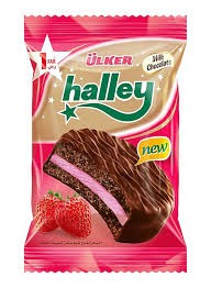 Ulker Halley Milk Chocolate Coated Sandwich Biscuits Filled with Marshmallow & Strawberry Cream_0