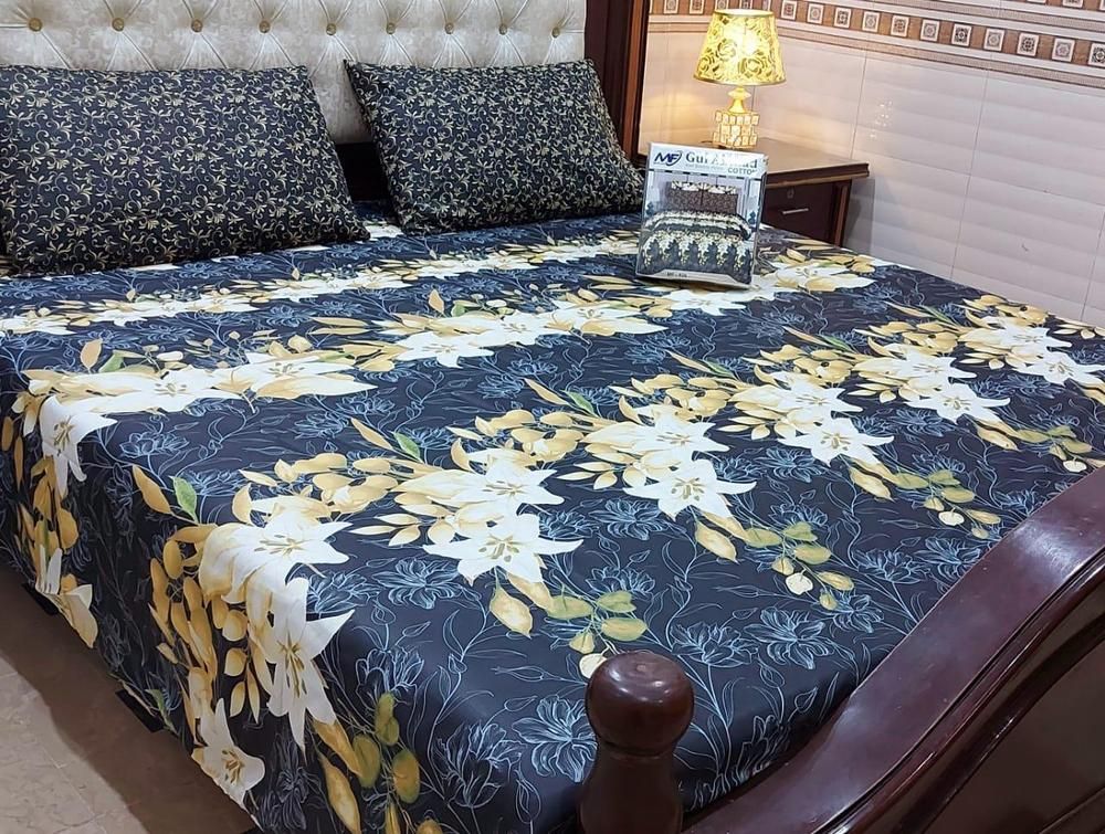 3 pcs crystal cotton double bedsheets _4