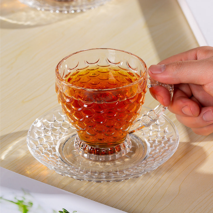 Fish Scale Design Tea Cup Sets with Saucer (Set of 6) 210ML_2