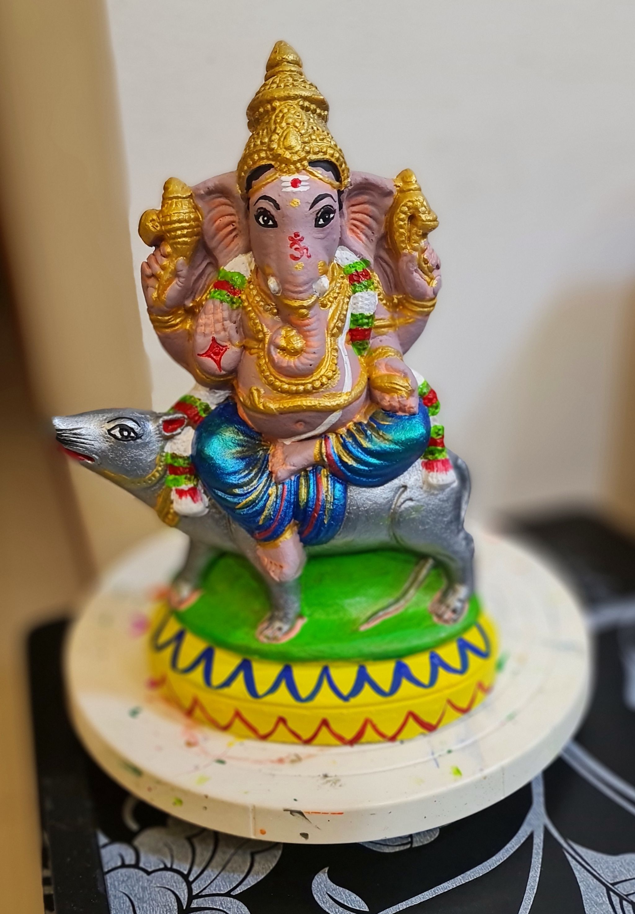 10 inches - Ganesha sitting on Mooshika Vahanam (Left/Right trunk)_3