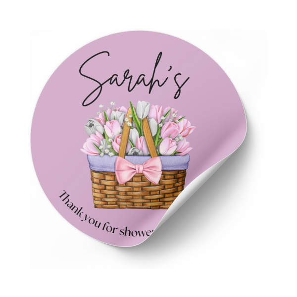 Purple Flowers Baby Shower Sticker (pack of 12)_0