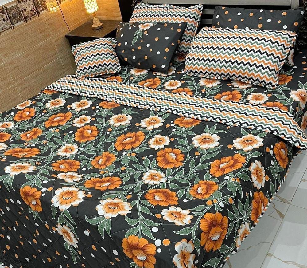 7 pcs cotton printed comforter set,_7