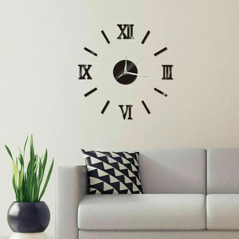 Horloge Murale Autocollante 3D avec Chiffres Romains Noirs_2