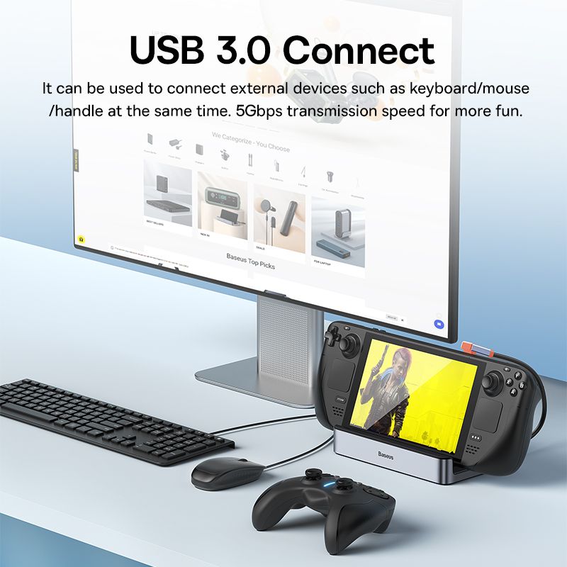 Baseus-estación de acoplamiento para Steam Deck 7 en 1, USB C a DP, HDMI, compatible con 4K, 60Hz, TV, RJ45, 1000M, USB 3,0, PD, 100W_1