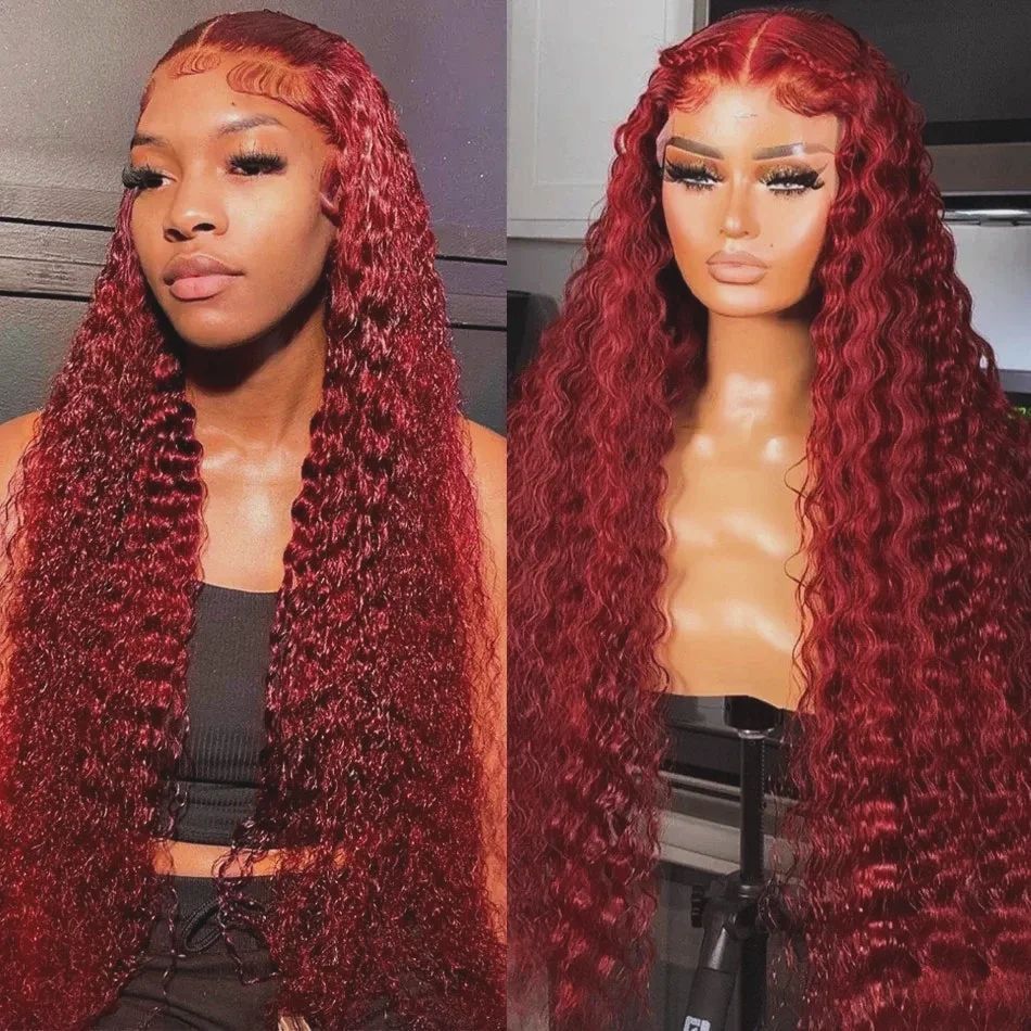 Wig straight , body waves , deep waves  Frontale Lace  red 99J 13x4 _2