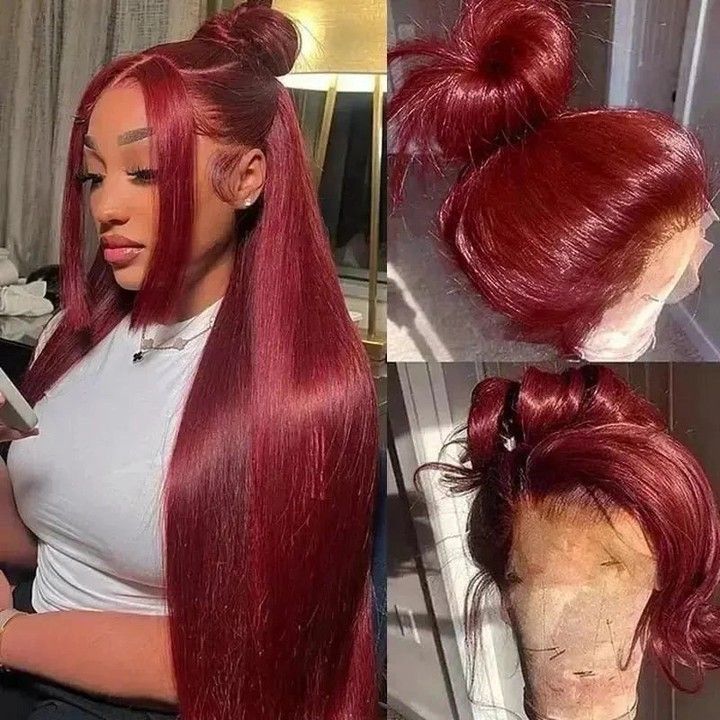 Wig straight , body waves , deep waves  Frontale Lace  red 99J 13x4 _1