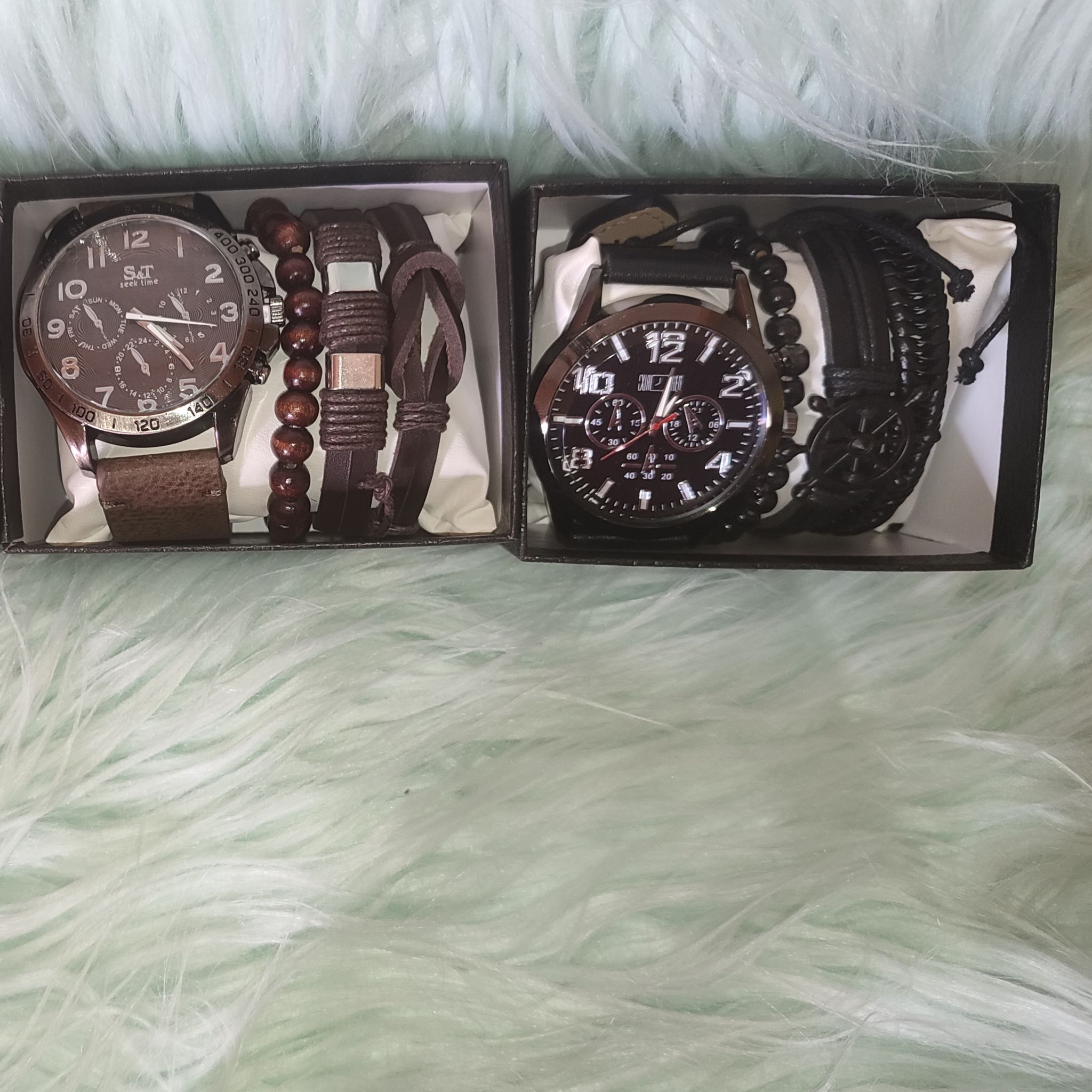 Leather Band Watch & 3 pc Bracelet _0