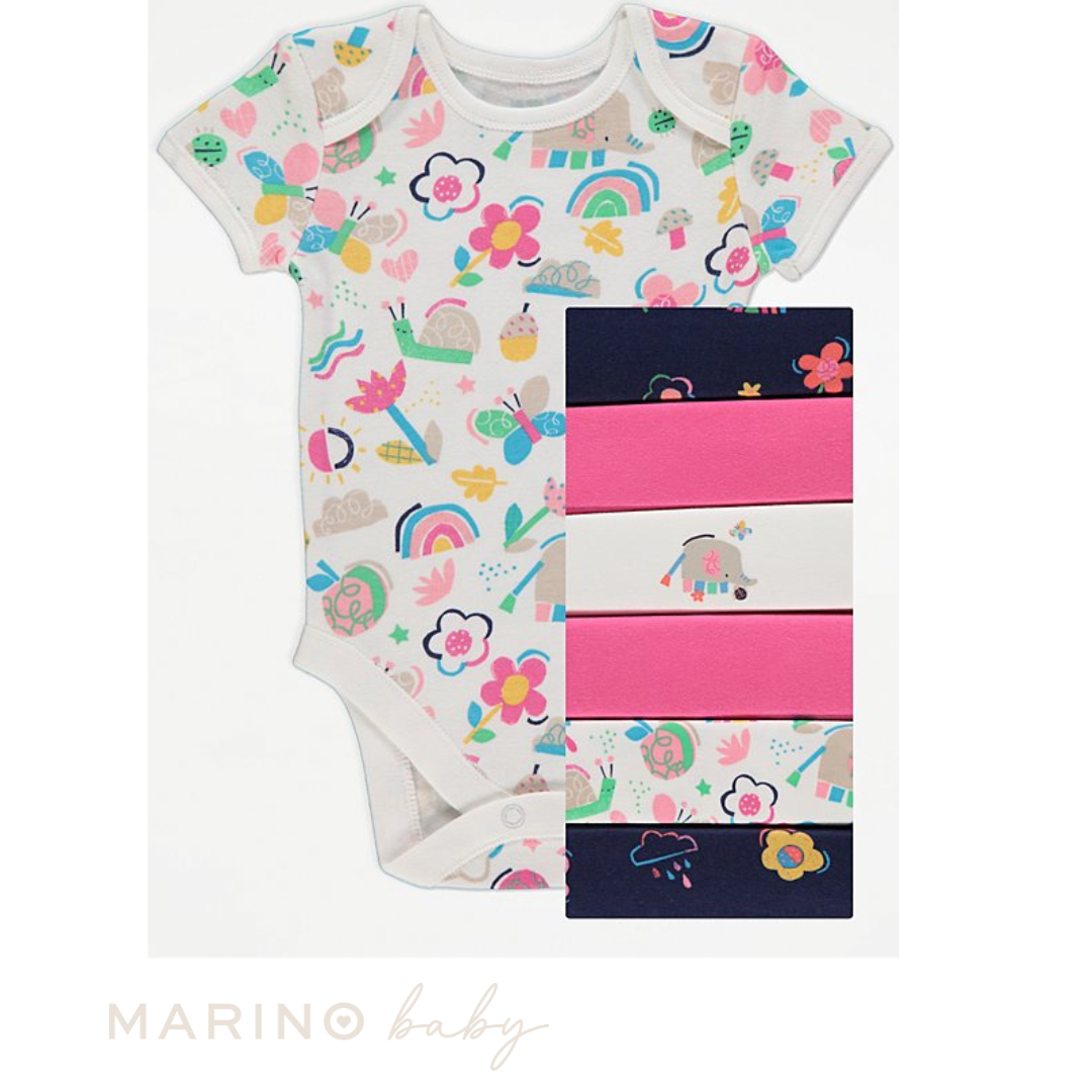 Bright Printed Short Sleeve Bodysuits - 7 Pack, Size: 9-12months_0