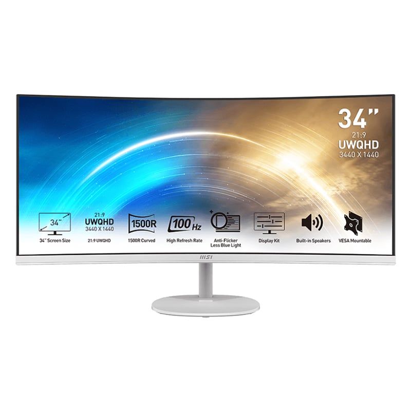 MSI PRO MP341CQ Professional Monitor 3440×1440 (UWQHD) VA 1ms 100Hz HDMI White_1