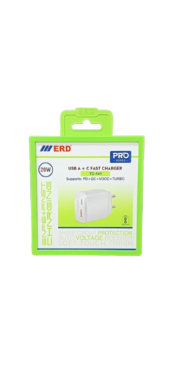 ERD Pro Series TC-141 (20W Fast Charger) Adapter (VOOC, PD, Turbo) USB A+C Fast Charging Technology, Dual Output_1