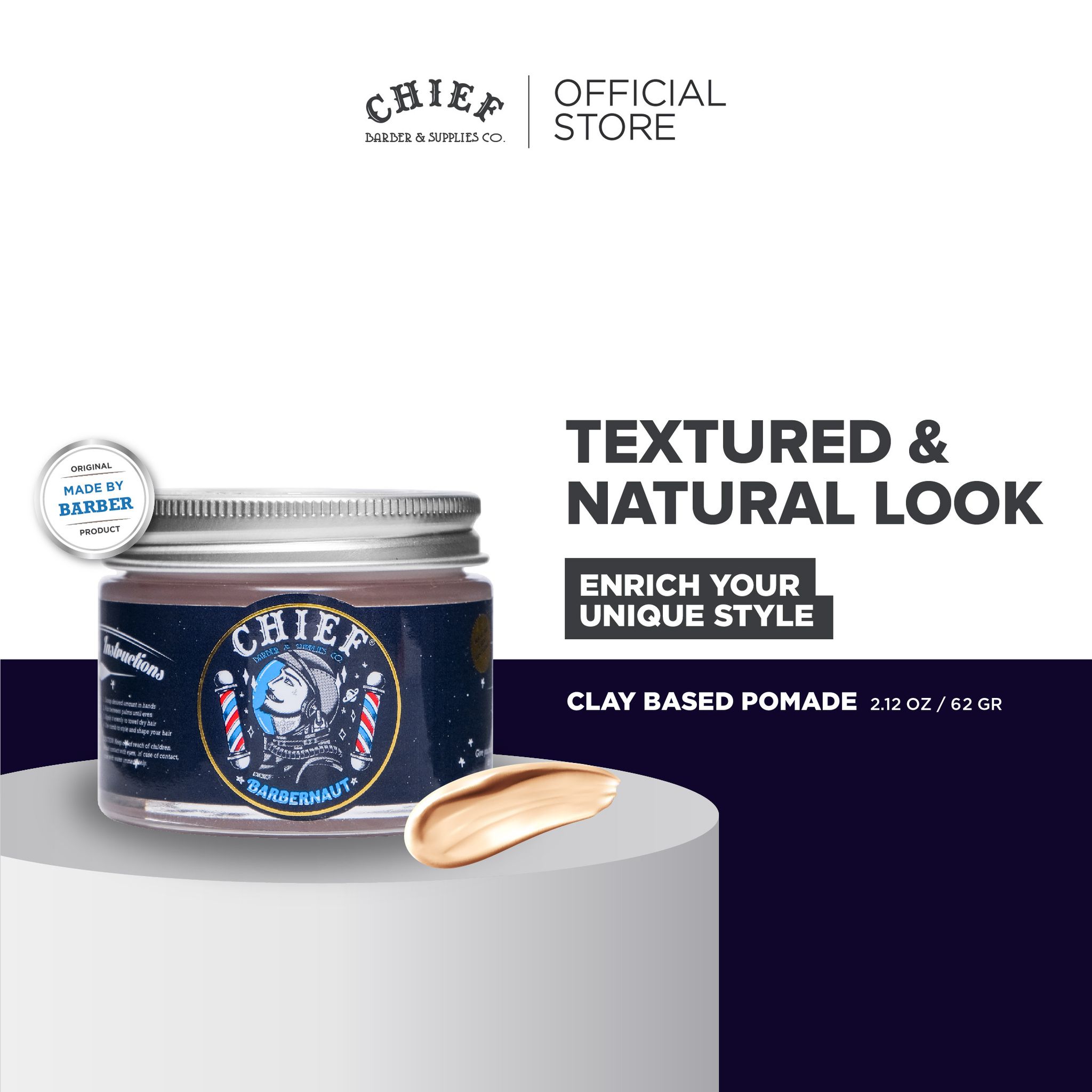 CHIEF SPACE CLAY - Men's Hair Styling Waterbased Clay 2,12oz_0