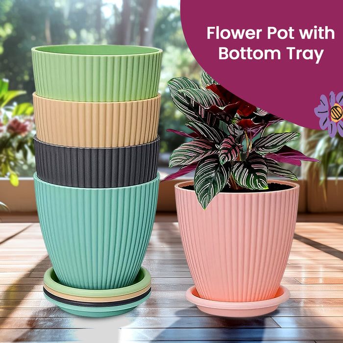 Plastic Flower Pot with Bottom Tray (5 Pcs Set)_0