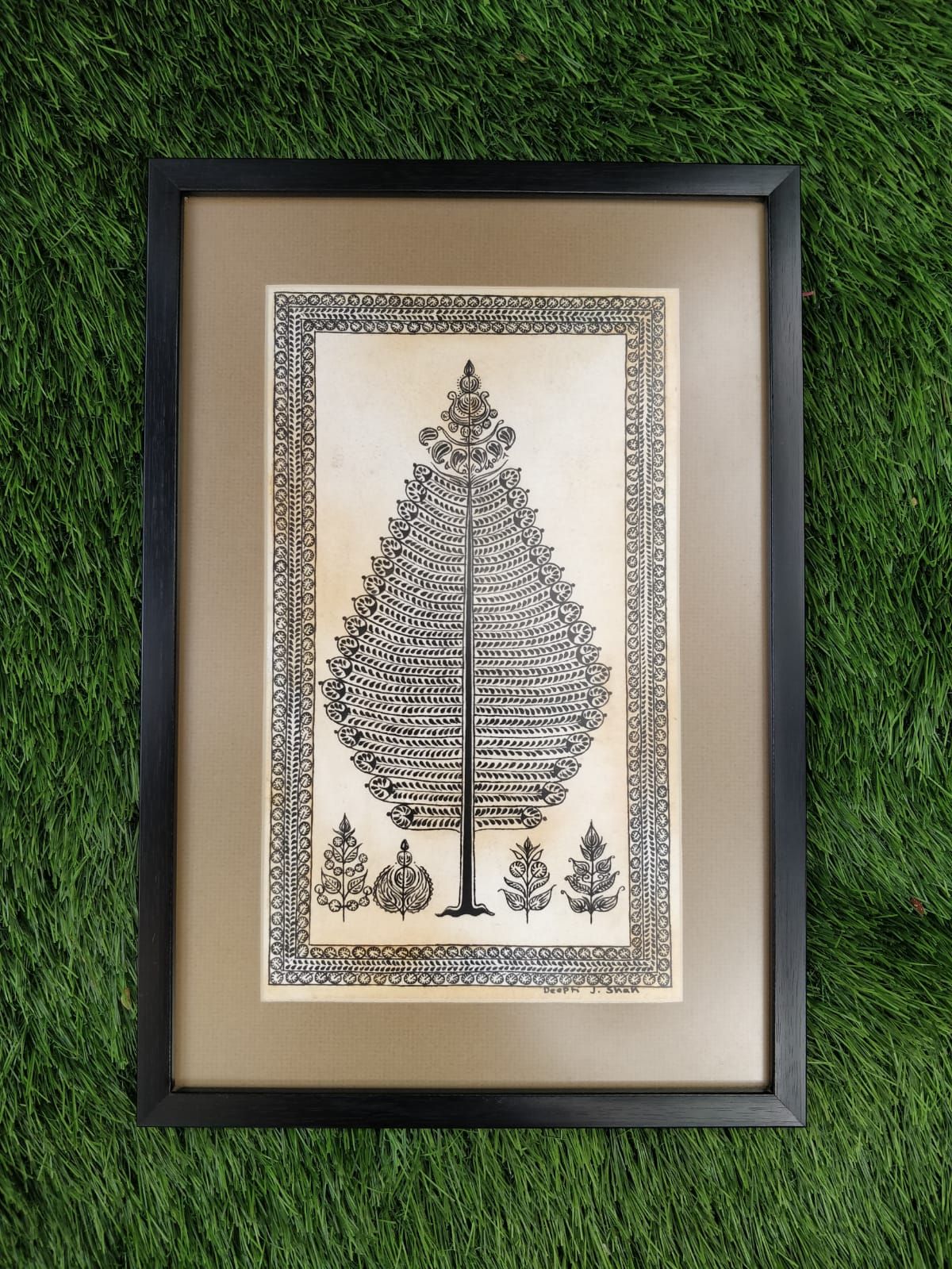 Black leaves tree Tasar Painting Frame_0