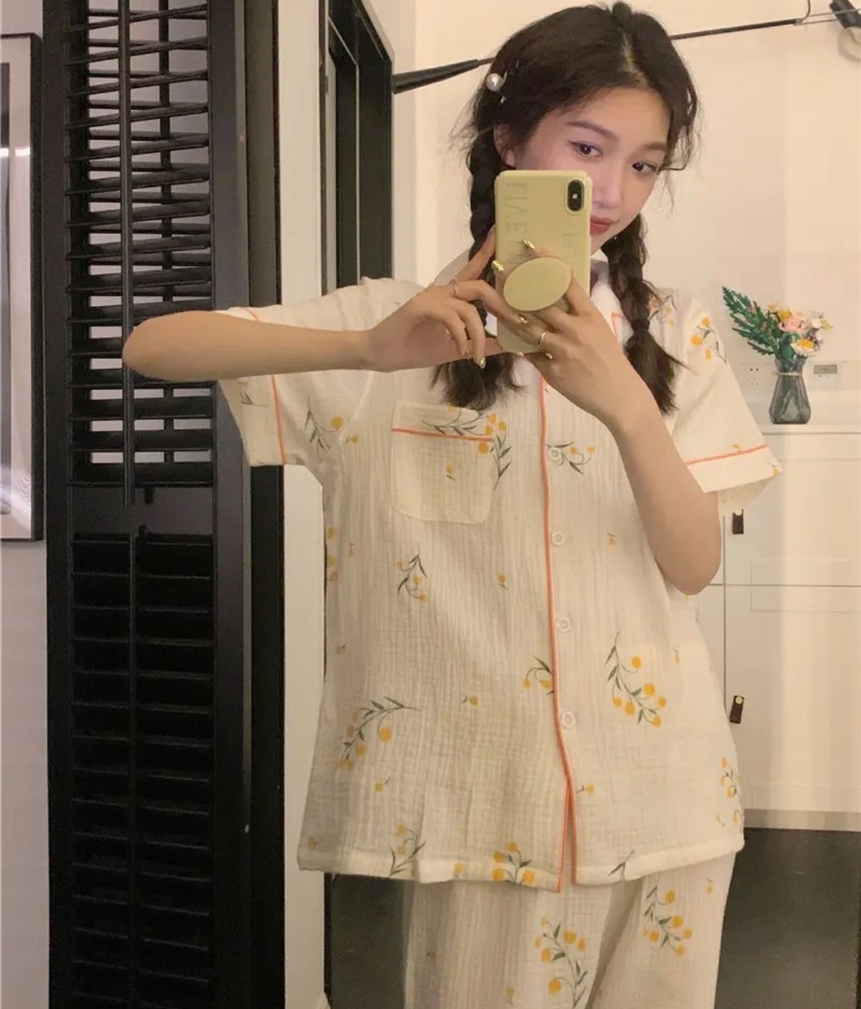 Yellow flowers pajama Korean style_0