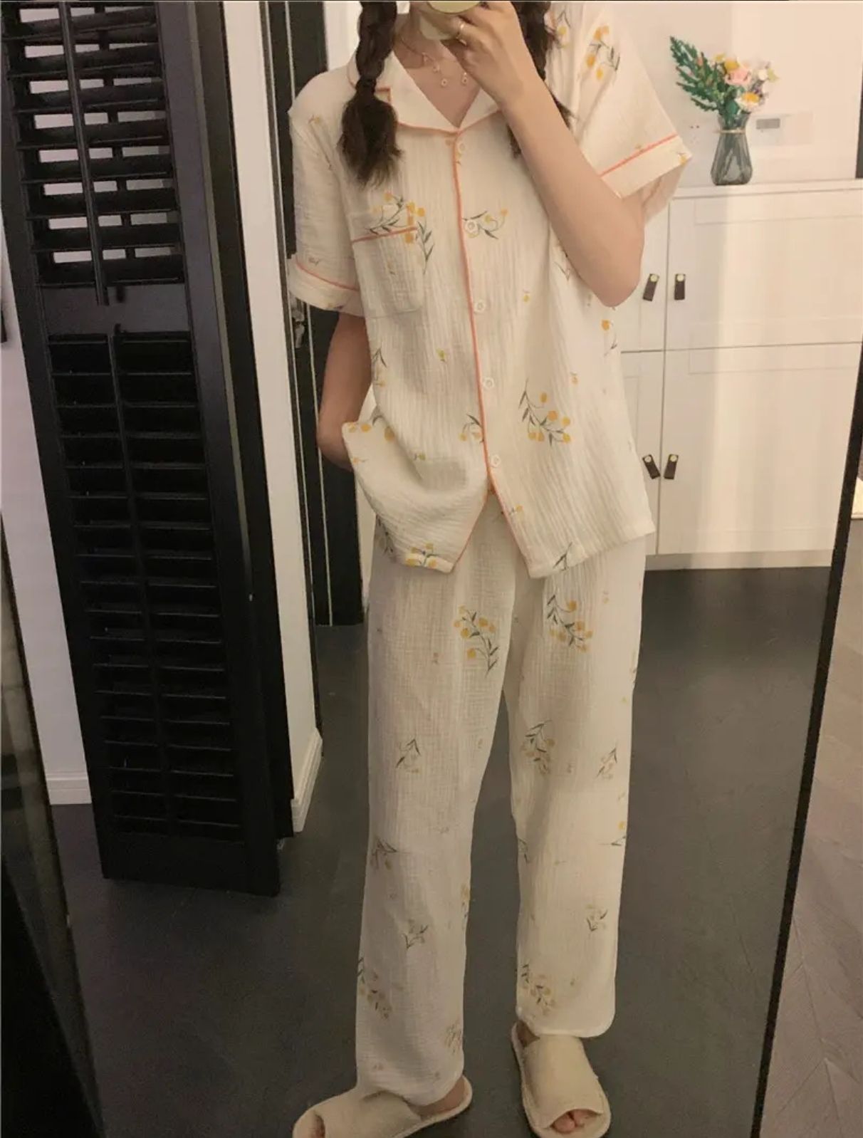 Yellow flowers pajama Korean style_3