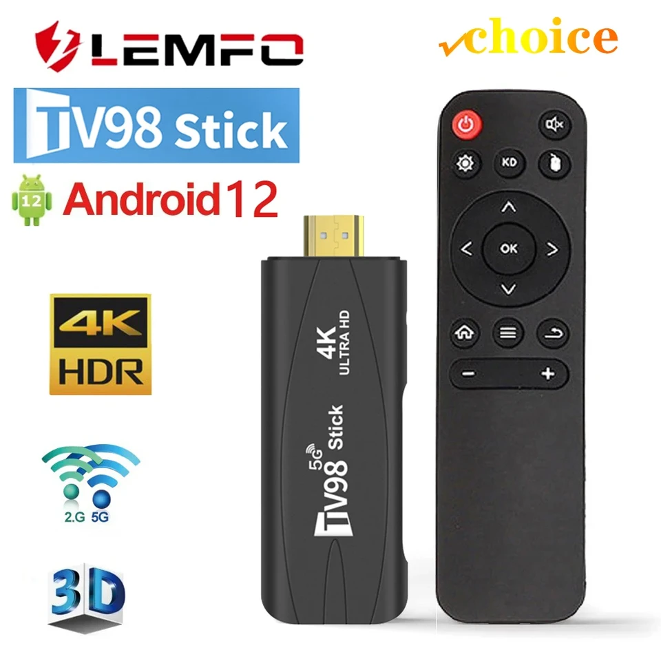 LEMFO-Mini TV Stick, Android 12, Suporta Vídeo 8K, 4K, Wi-Fi, 6, 3D, 2.4G, 5G_0