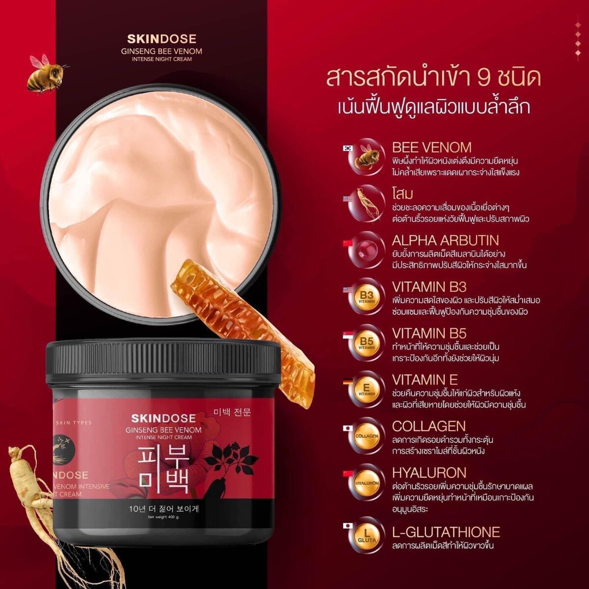 SKINDOSE Ginseng Bee Venom Intense Night Cream_2