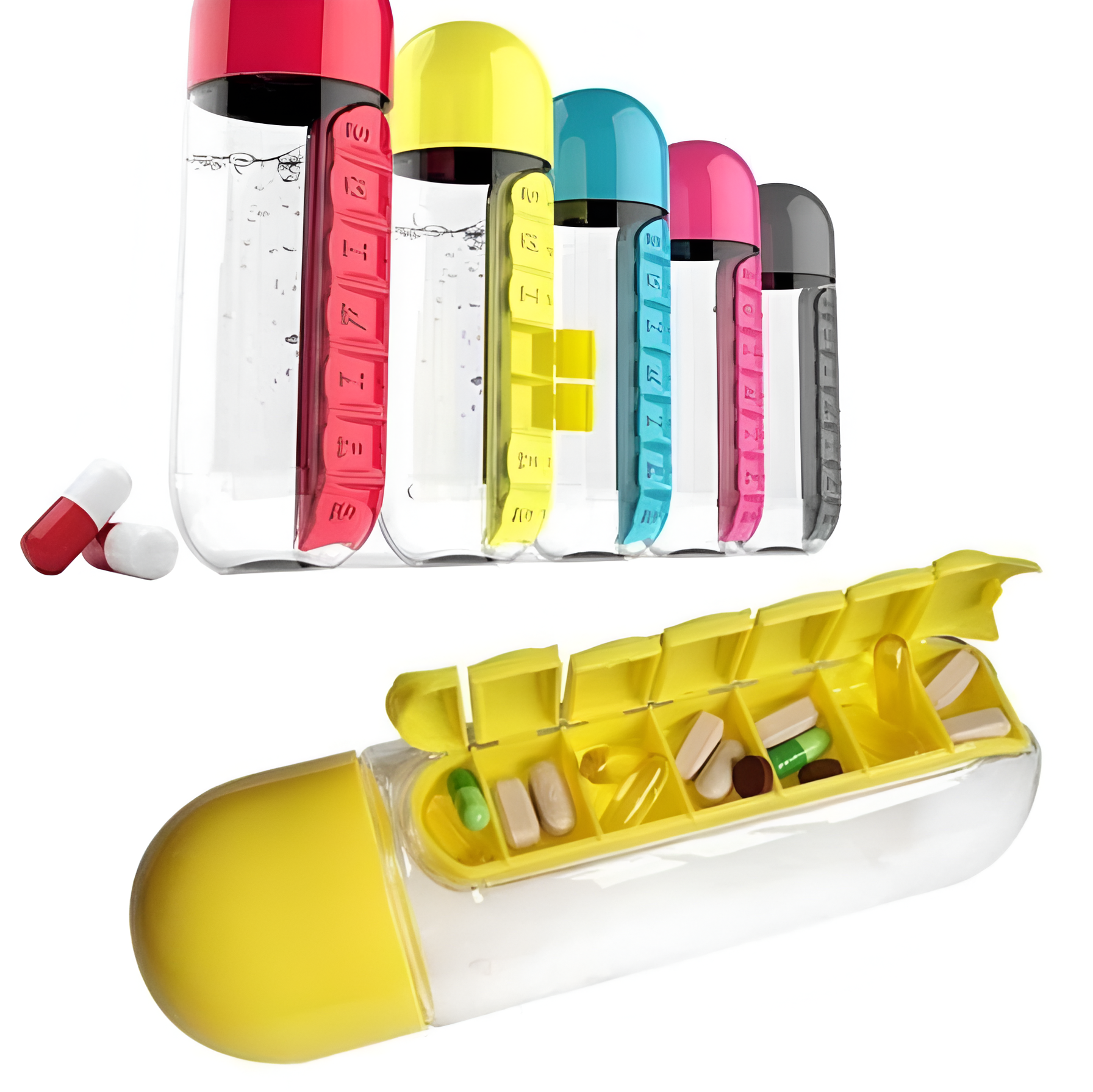 Daily Pill Box Organizer with Water Bottle_0