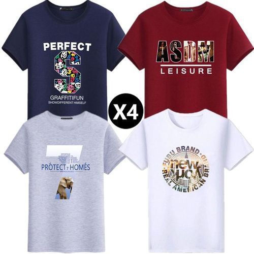 Fashion Lot De 4 T-Shirt 100% Coton à Manches Courtes Pour Hommes - Rouge/Blanc/Bleu/Gris (Taille disponible M,L et XXXL)_0