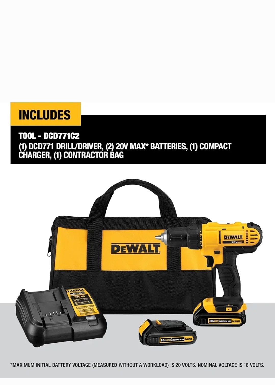 DEWALT 20V Max Cordless Drill/Driver Kit (DCD771C2)_1