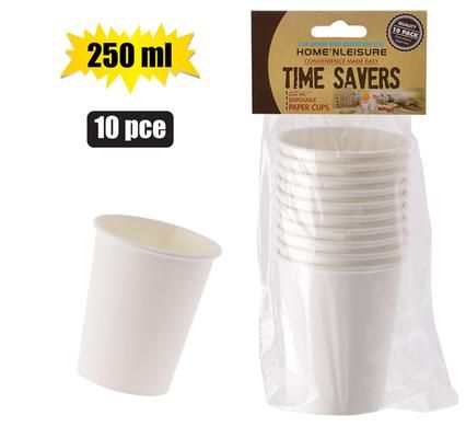 PICNIC CUPS PAPER 250ml PACK-10 WHITE_0