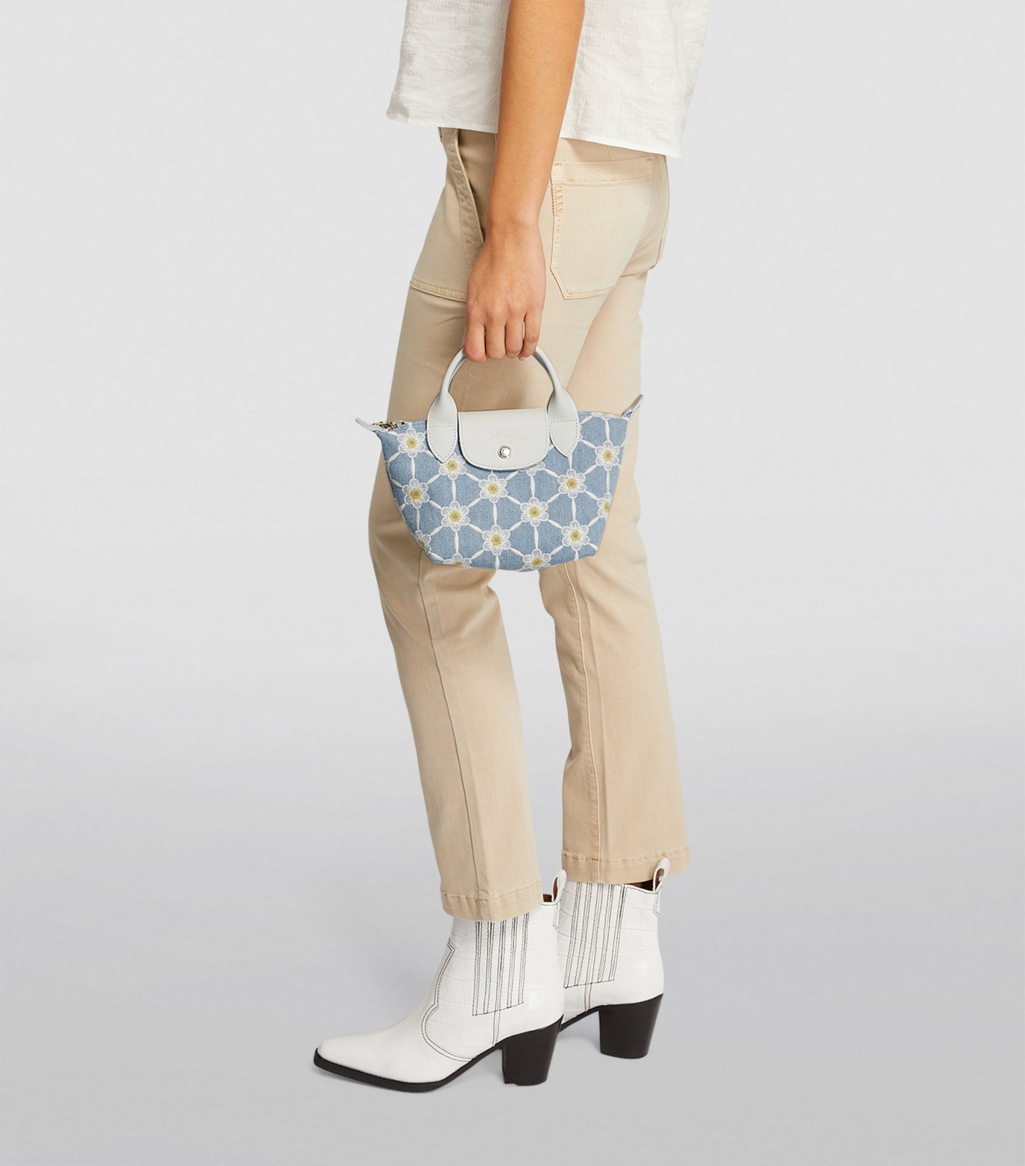 Longchamp Le Pliage Embroidered Daisy Denim_1