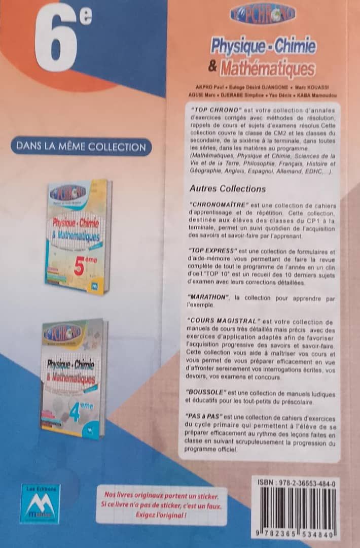 TOP CHRONO Physique-Chimie/ MATH 6ieme (Editions Matrice)_1