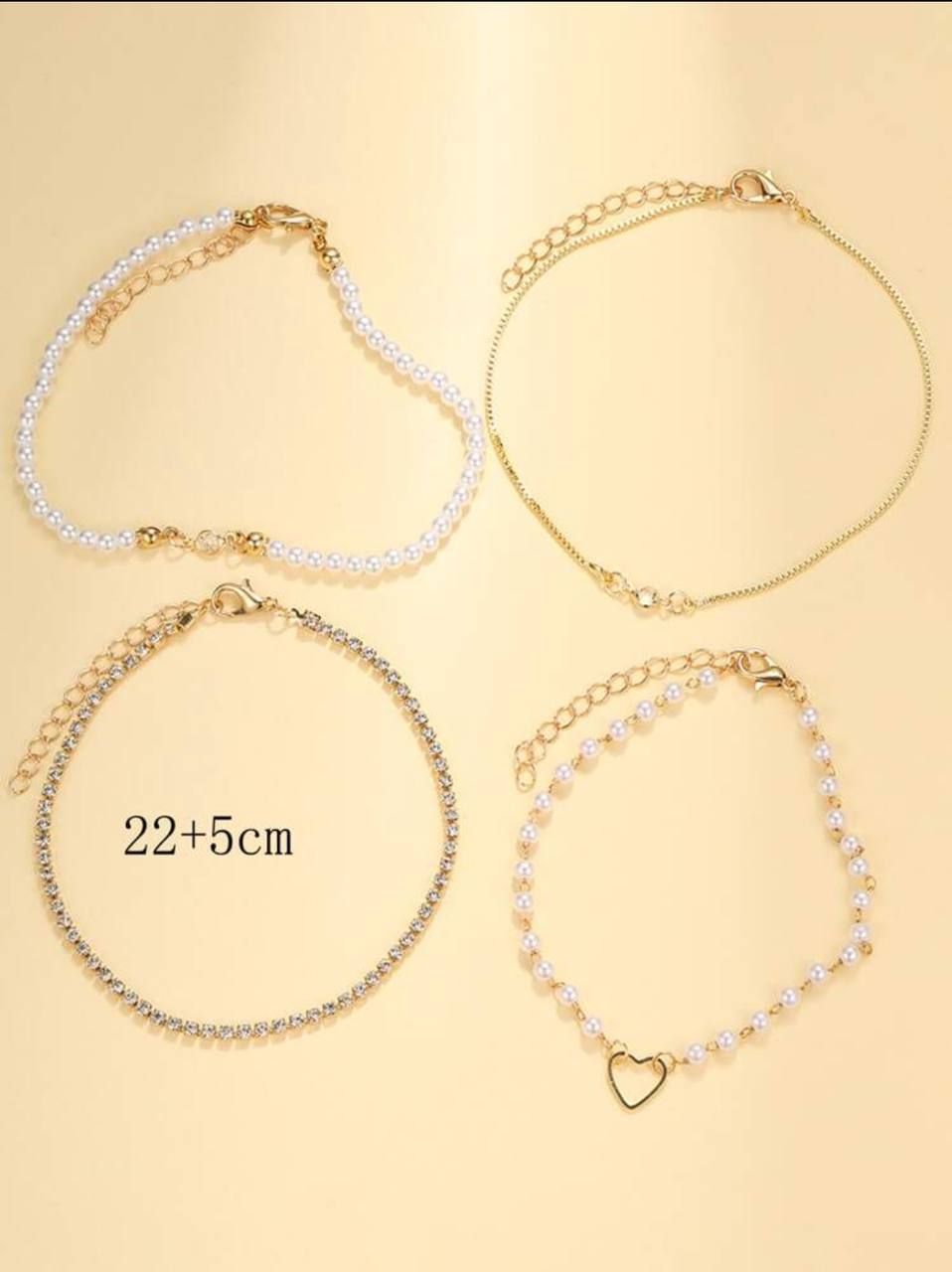 4pcs Simple Heart -Shaped Faux Rhinestone Bracelets _1