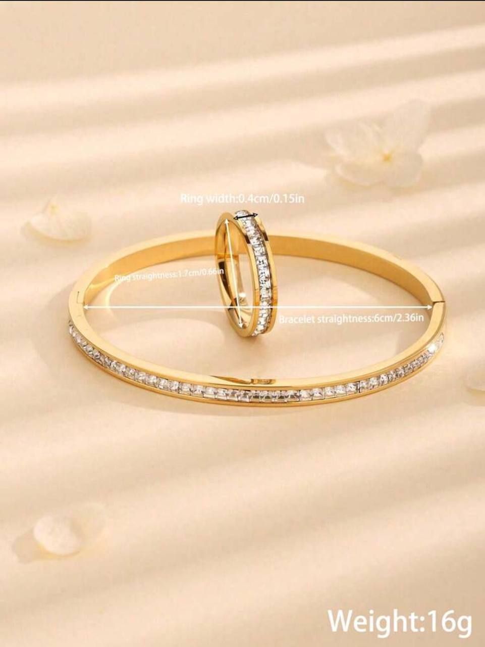 Gold color Stainless stell Square Bangle and Ring_0