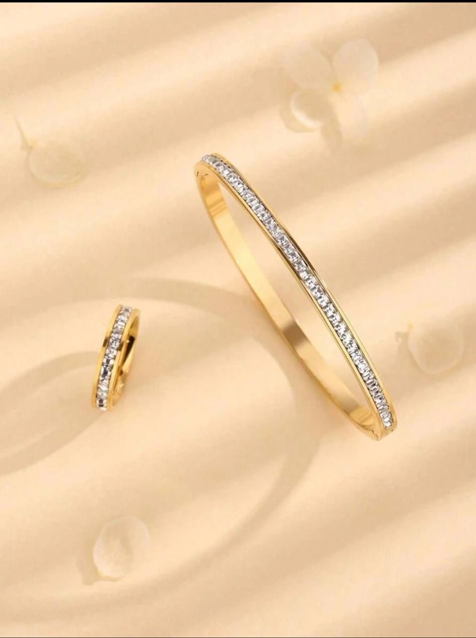 Gold color Stainless stell Square Bangle and Ring_1