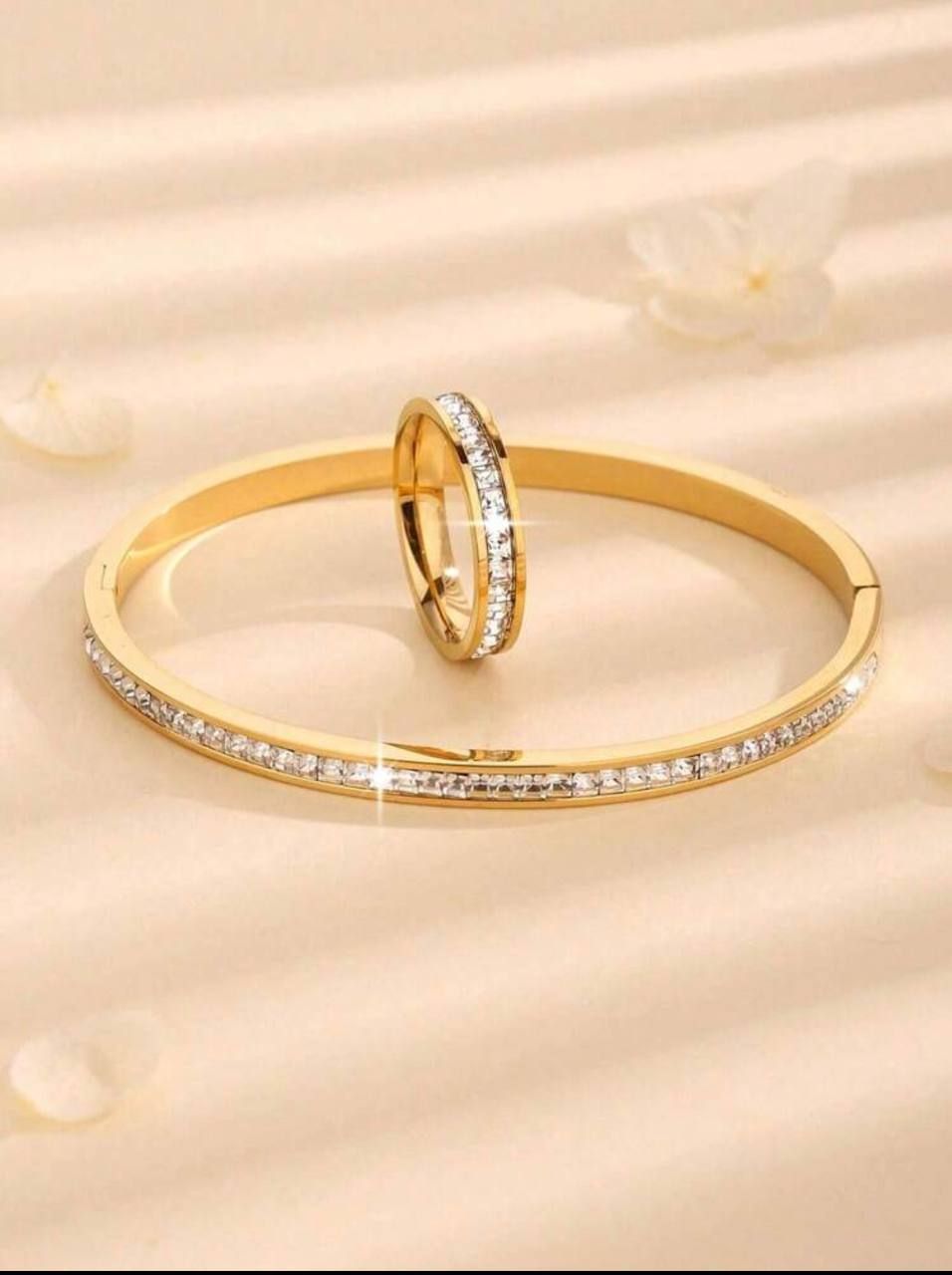 Gold color Stainless stell Square Bangle and Ring_2