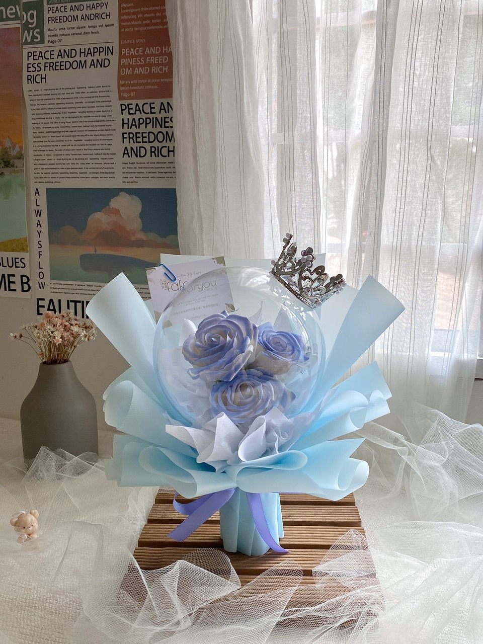 3 Stalk Soap Rose Acrylic Ball Bouquet _0