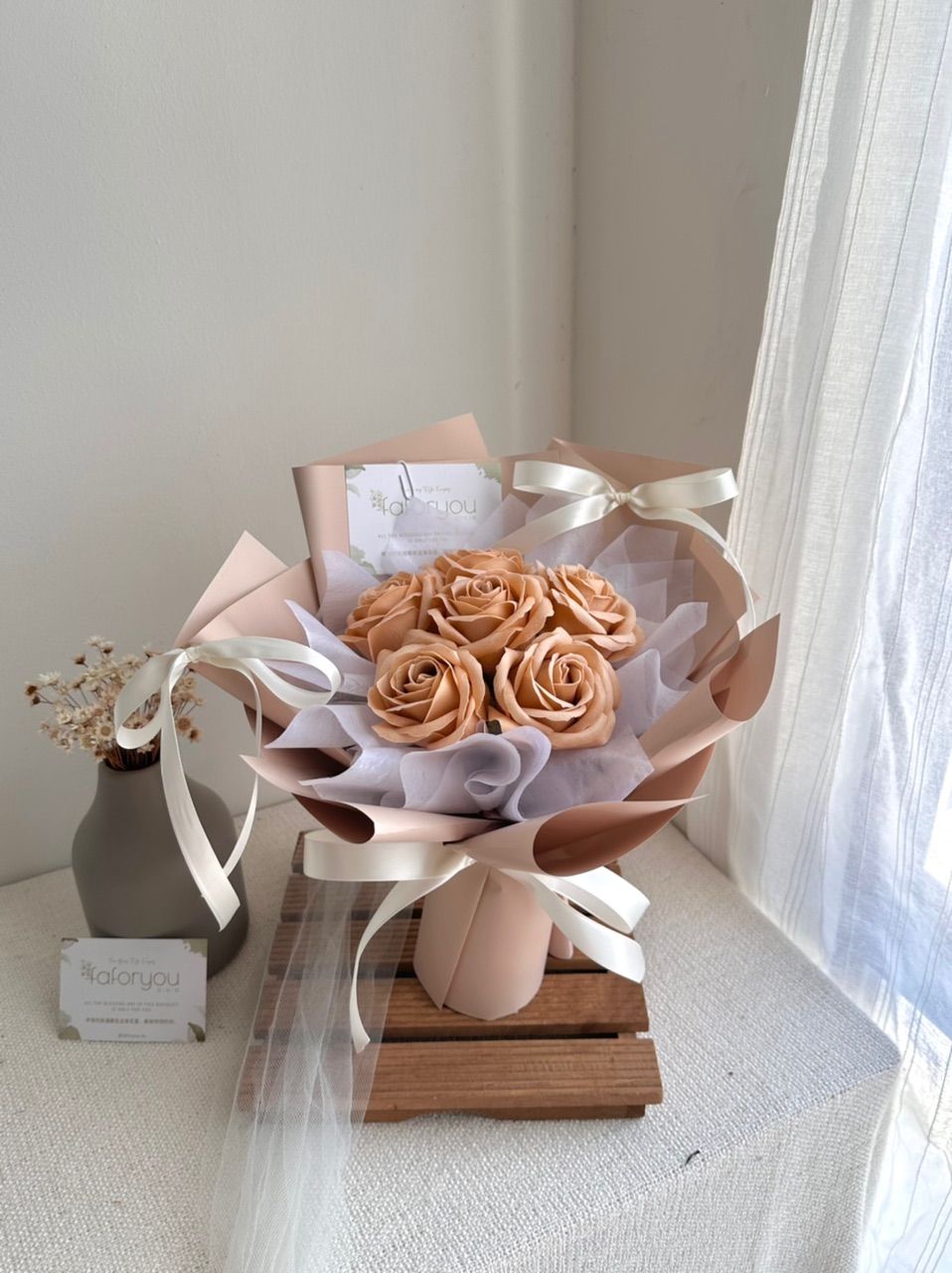 6 Stalk Soap Flower Ribbon Bouquet_0