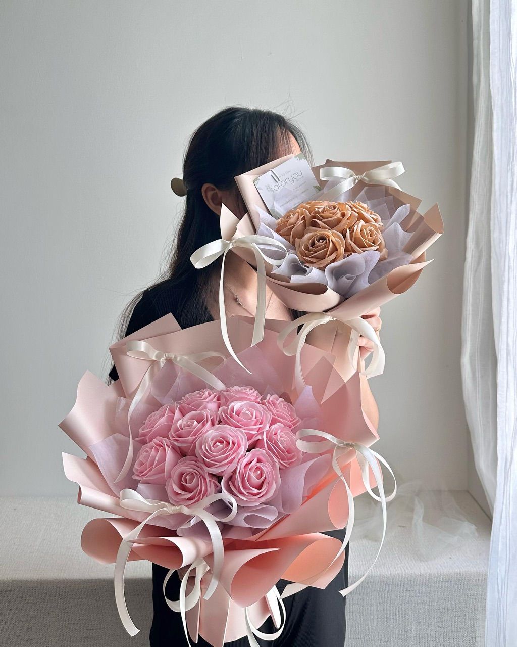 6 Stalk Soap Flower Ribbon Bouquet _1