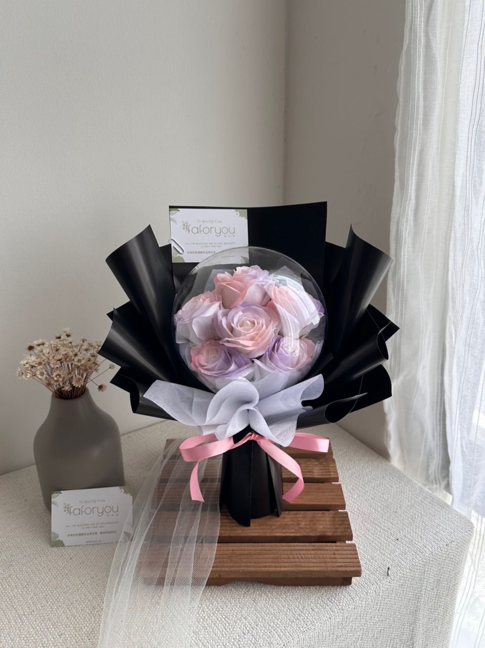 6 Stalk Soap Rose Acrylic Ball Bouquet _0