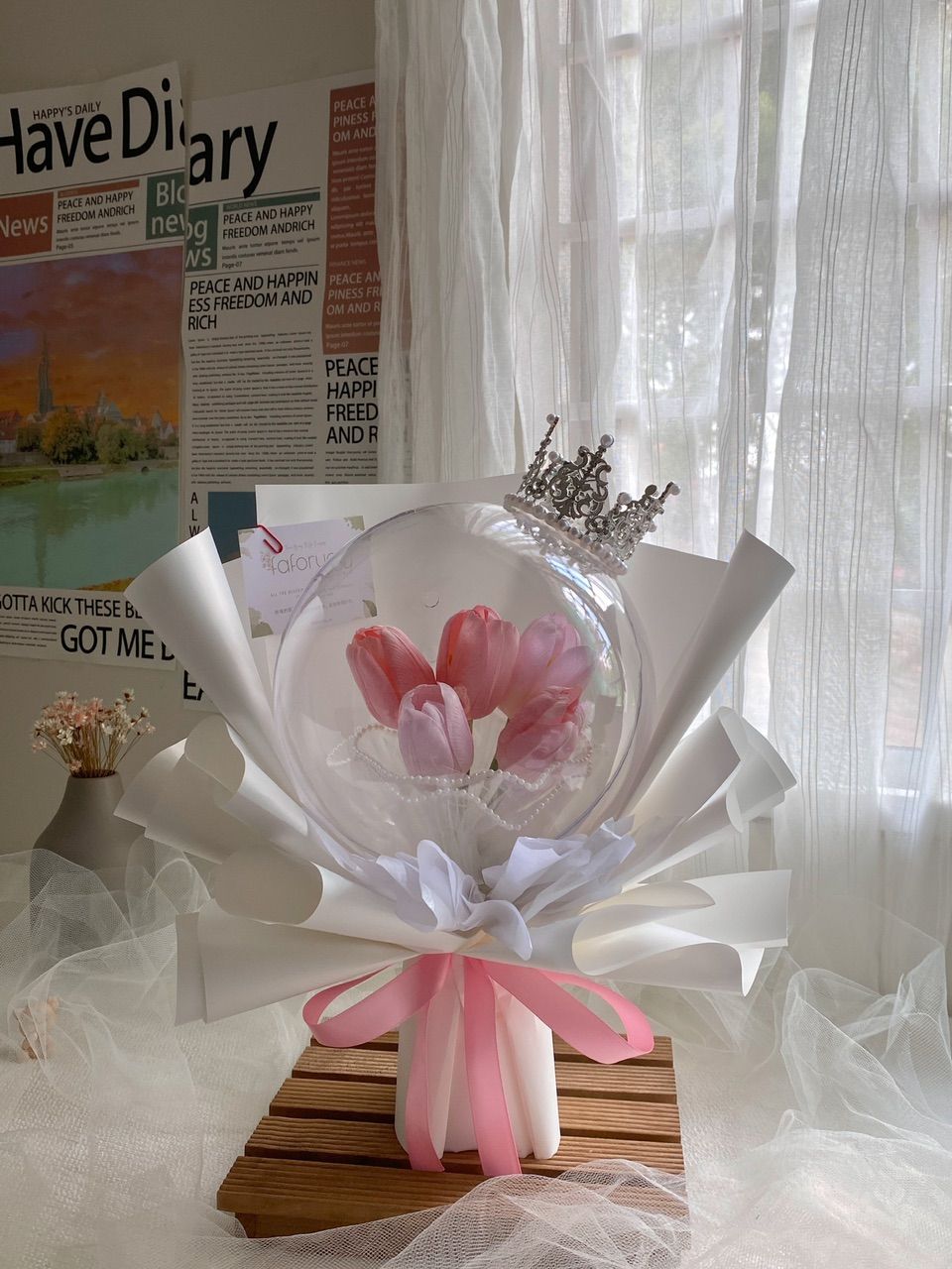 5 Stalk Artificial Tulip Acrylic Ball Bouquet_0