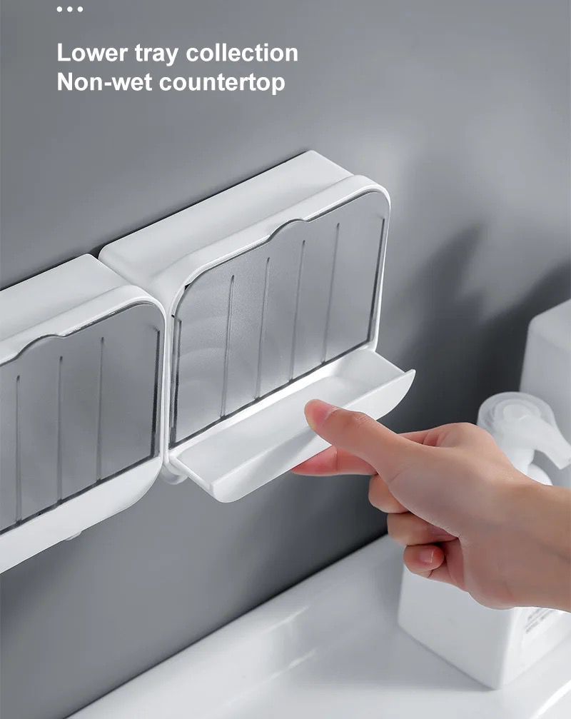 Wall Mounted Drain Soap Dish Holder with Case and Hooks_2