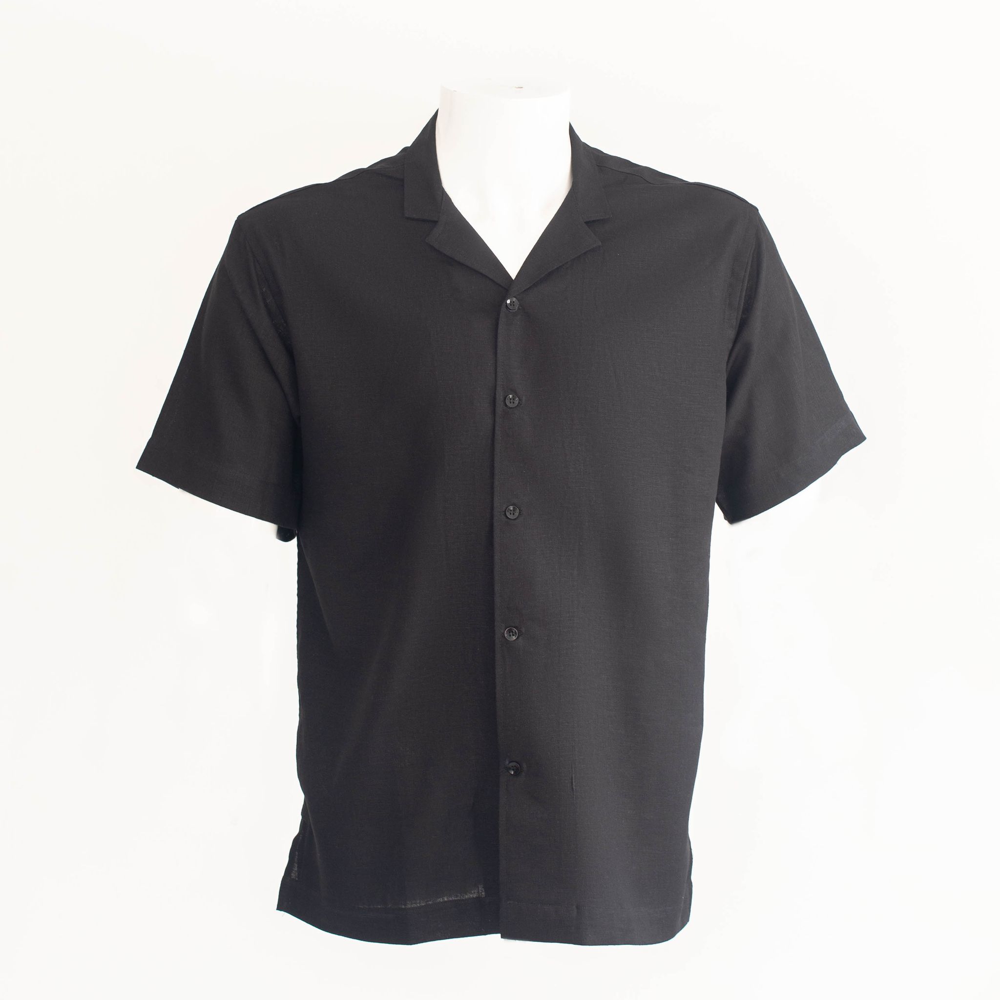 Chemise Col Ouvert Noire Lin_0