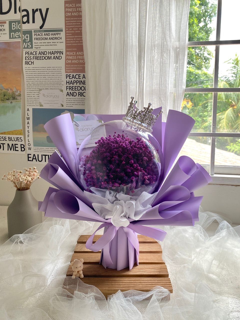 Dried Baby Breath Acrylic Ball Bouquet_0