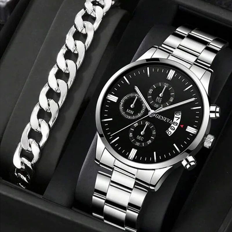 bulk wholesale cheap price luxury watch gift set for men with stainless steel chain wristwatch relojes para hombre_4