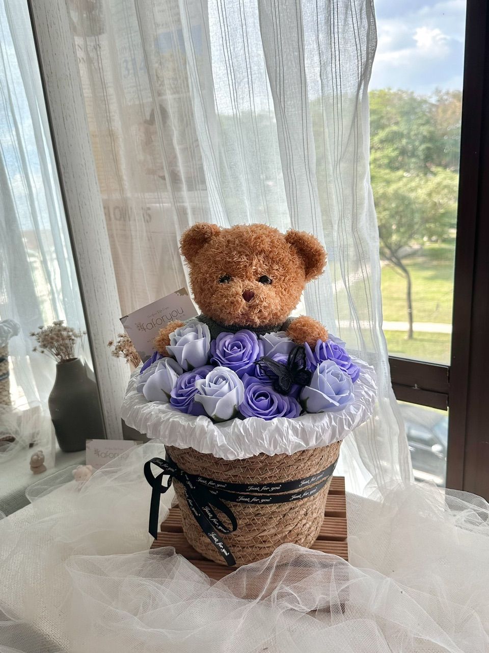 30cm Bear Soap Rose Basket_0