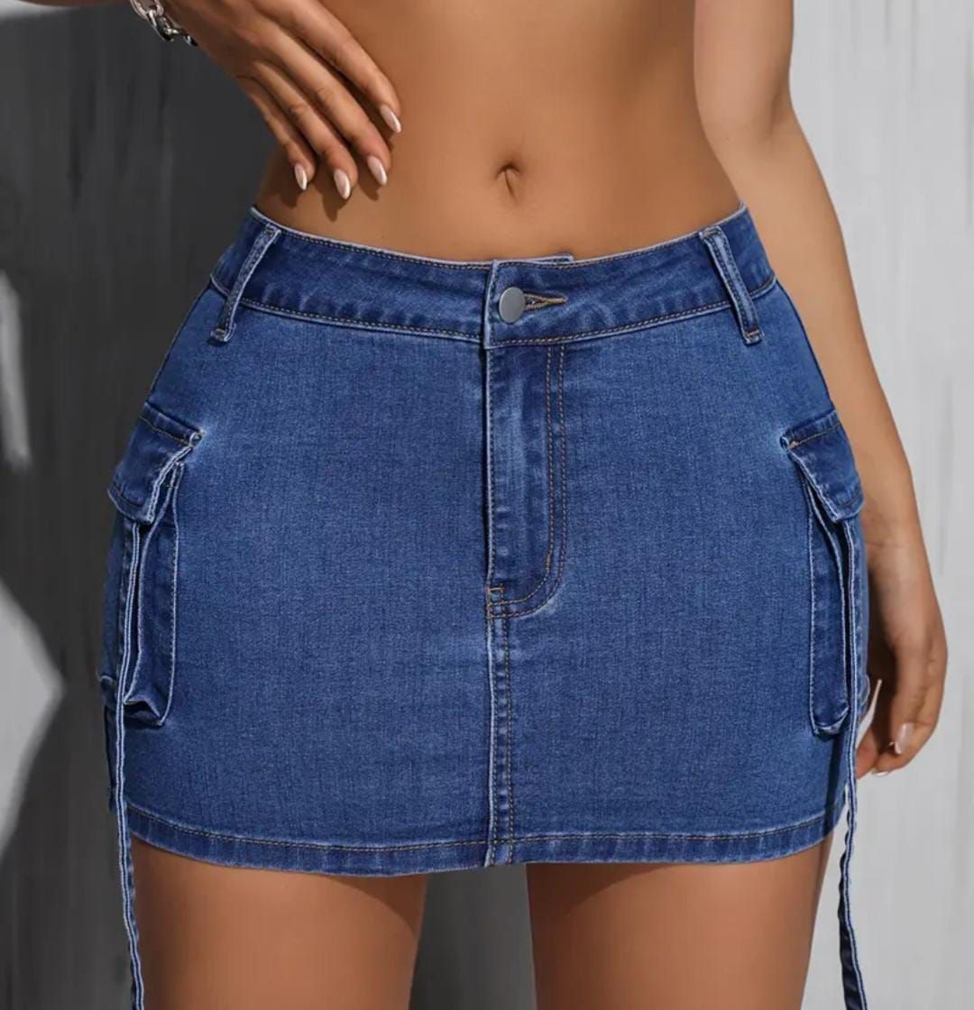 Jupe Mini en Denim Taille Haute d'Inspiration Vintage pour Femme _0