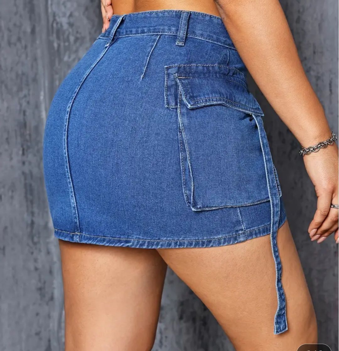 Jupe Mini en Denim Taille Haute d'Inspiration Vintage pour Femme _1