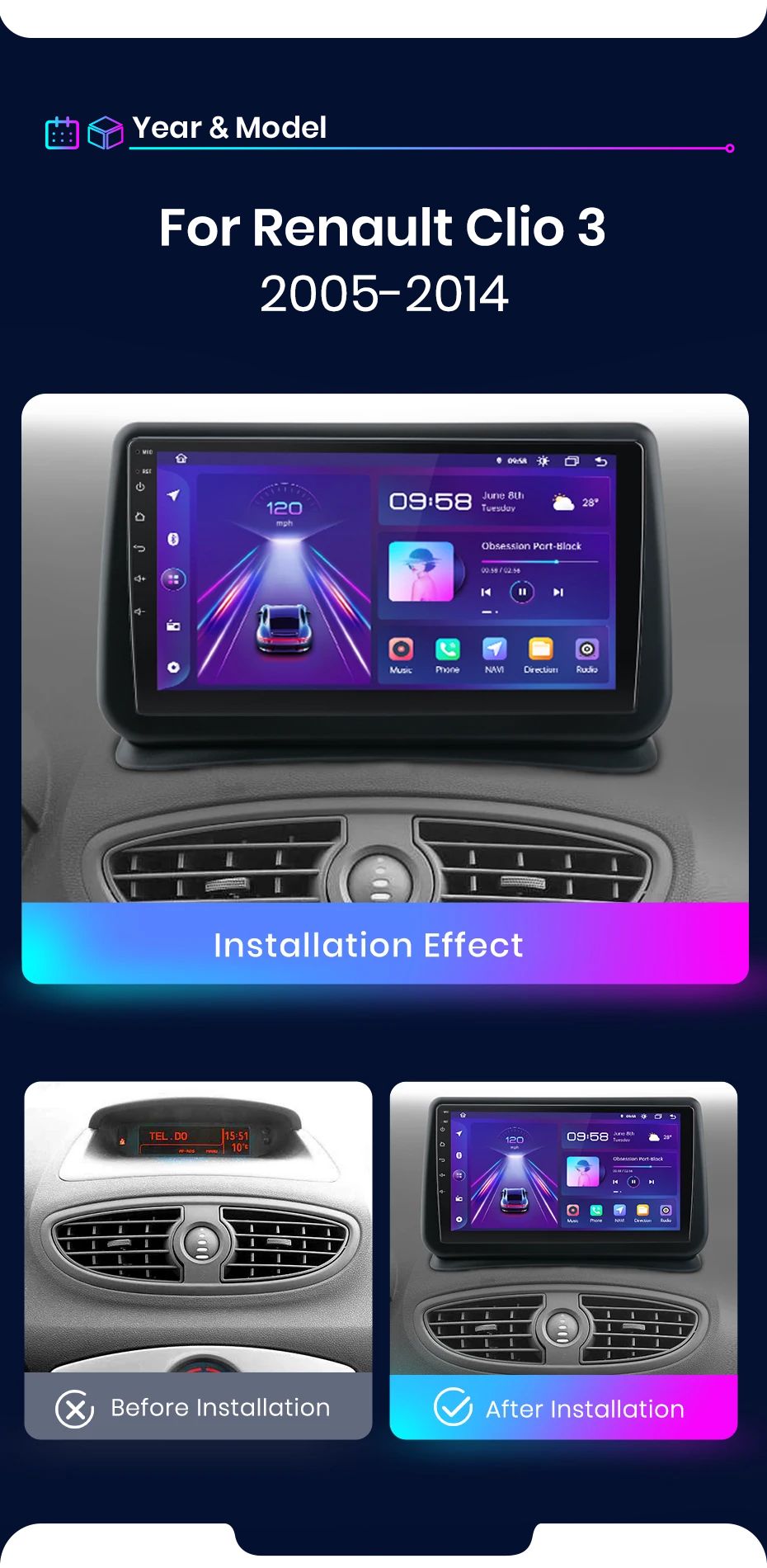 Rádio 9" Renault Clio 3 2005-14 android CARPLAY WIFI GPS 2/32GB Novo_6