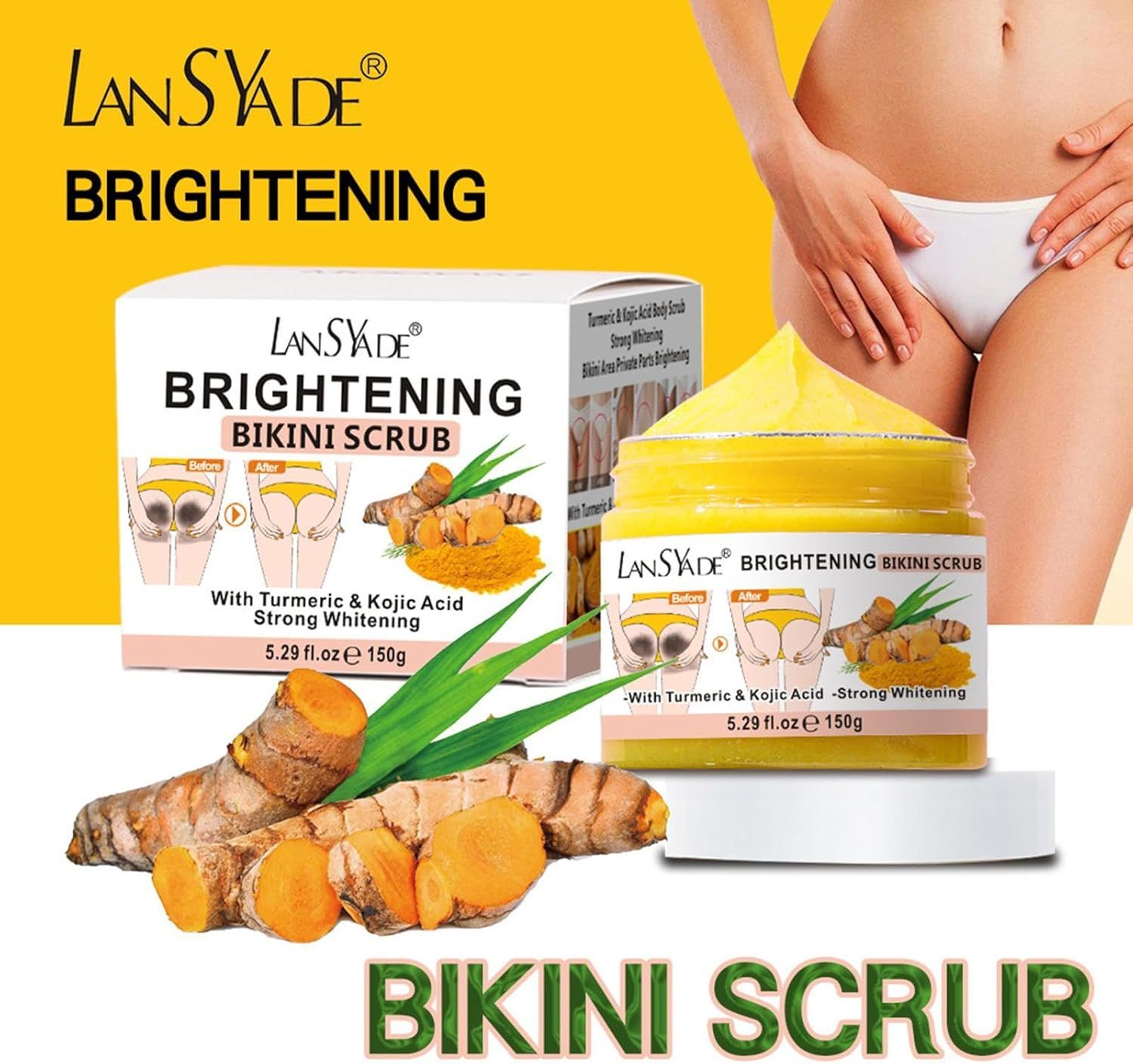 LANSYADE Turmeric Skin Care Body Scrub, Organic Natural, Effective Resurfacing Bikini Scrub_4