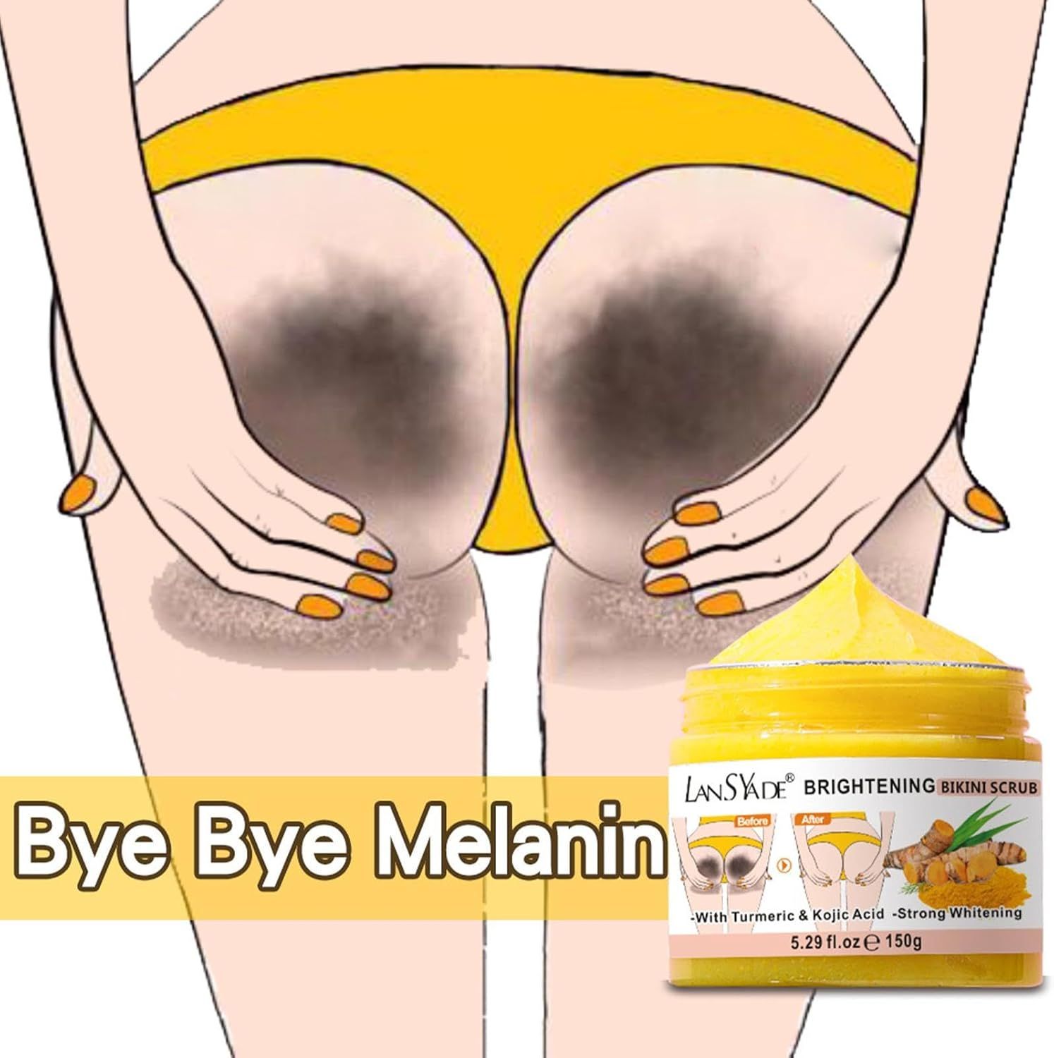 LANSYADE Turmeric Skin Care Body Scrub, Organic Natural, Effective Resurfacing Bikini Scrub_3