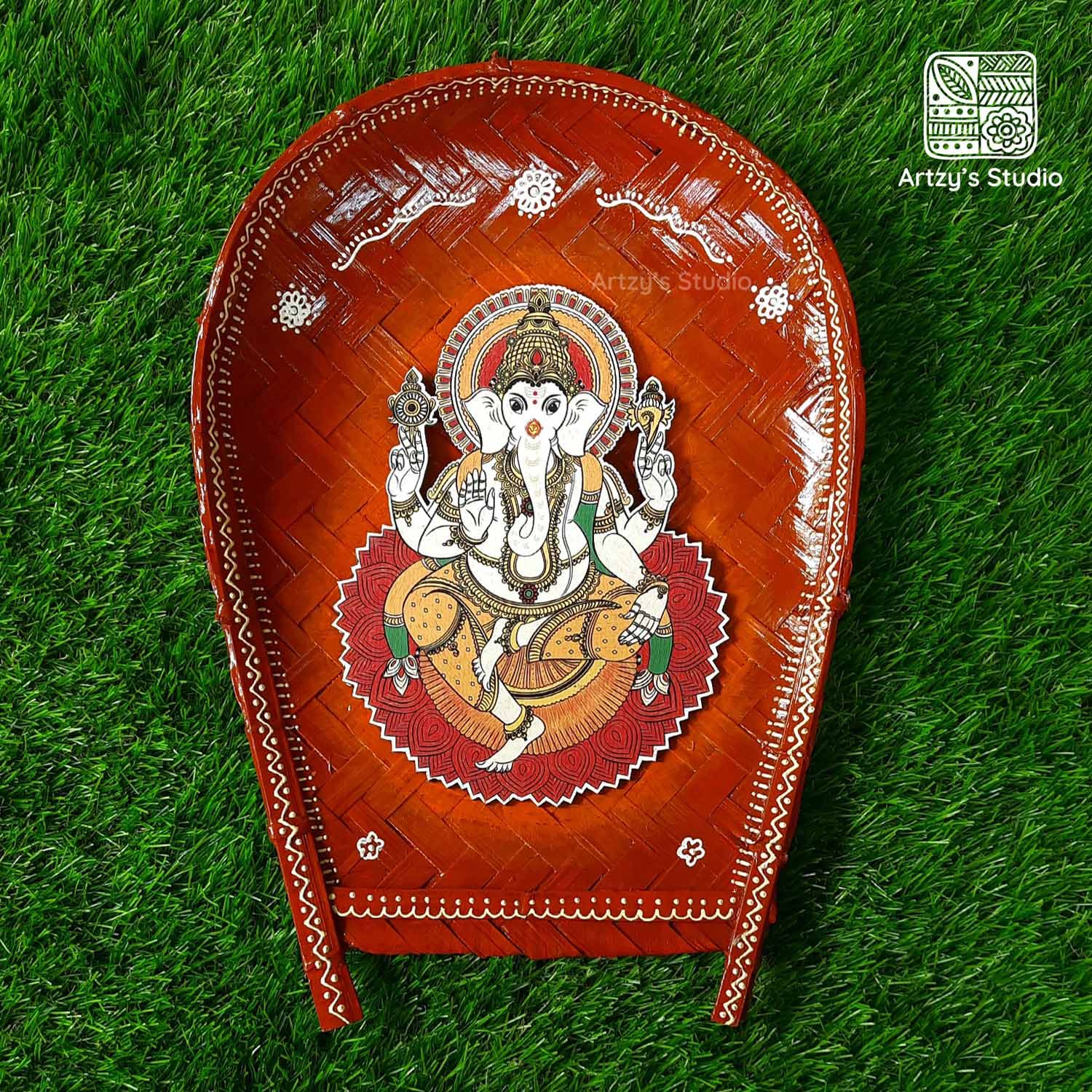 Decorated Large Sup with Medium Ganpati on Lotus and Brown BG_0