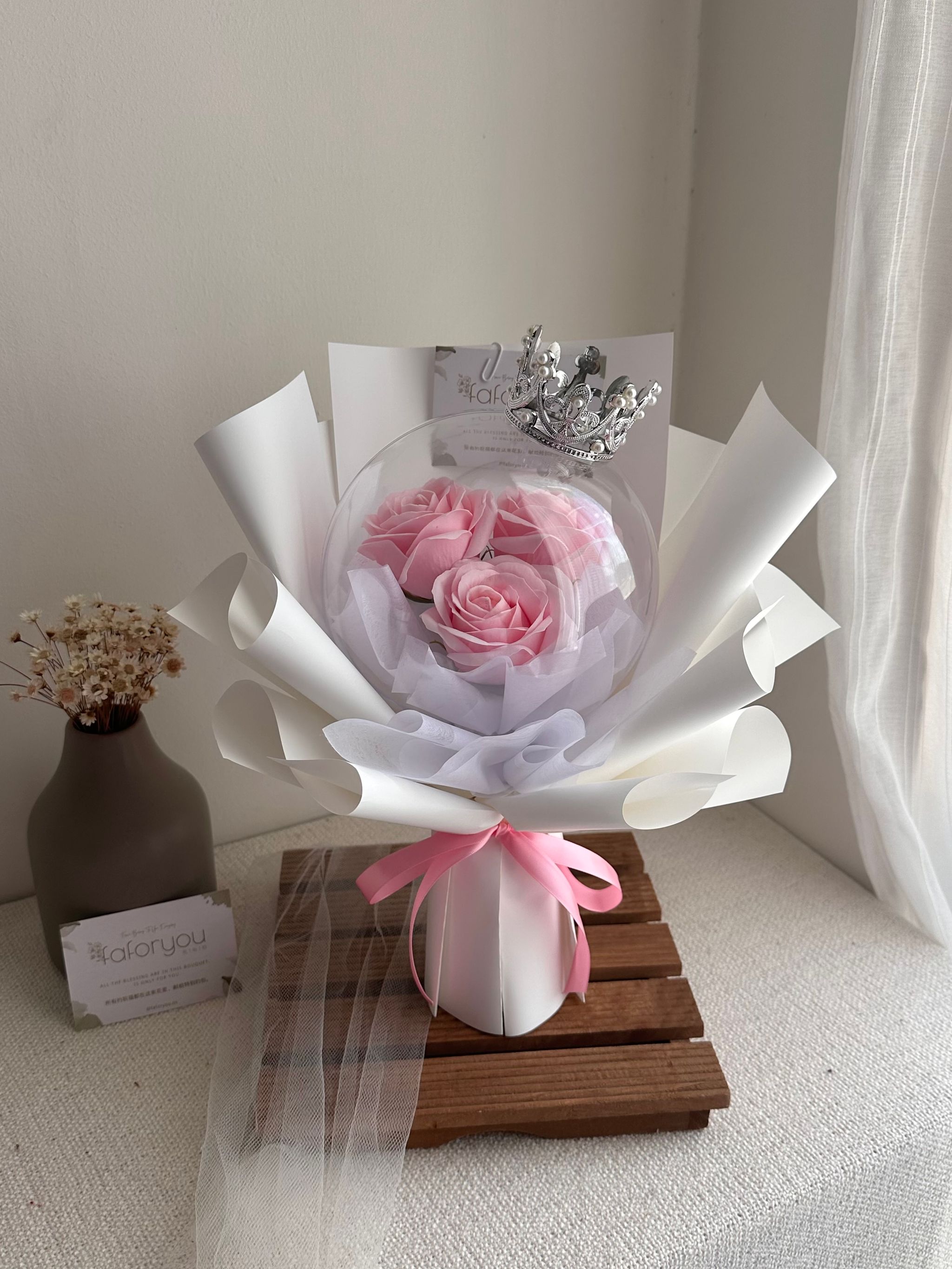 3 stalk Soap Rose Acrylic Ball Bouquet _0