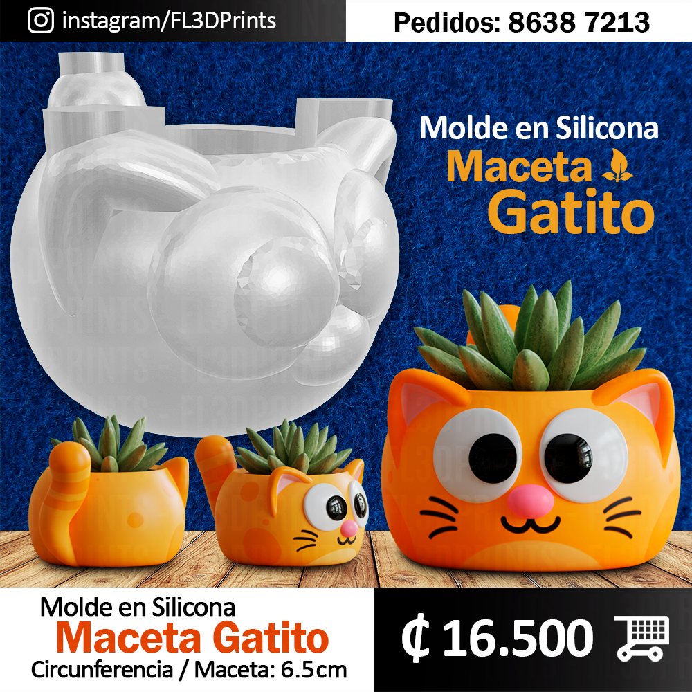 Molde en Silicona Maceta Gatito_0