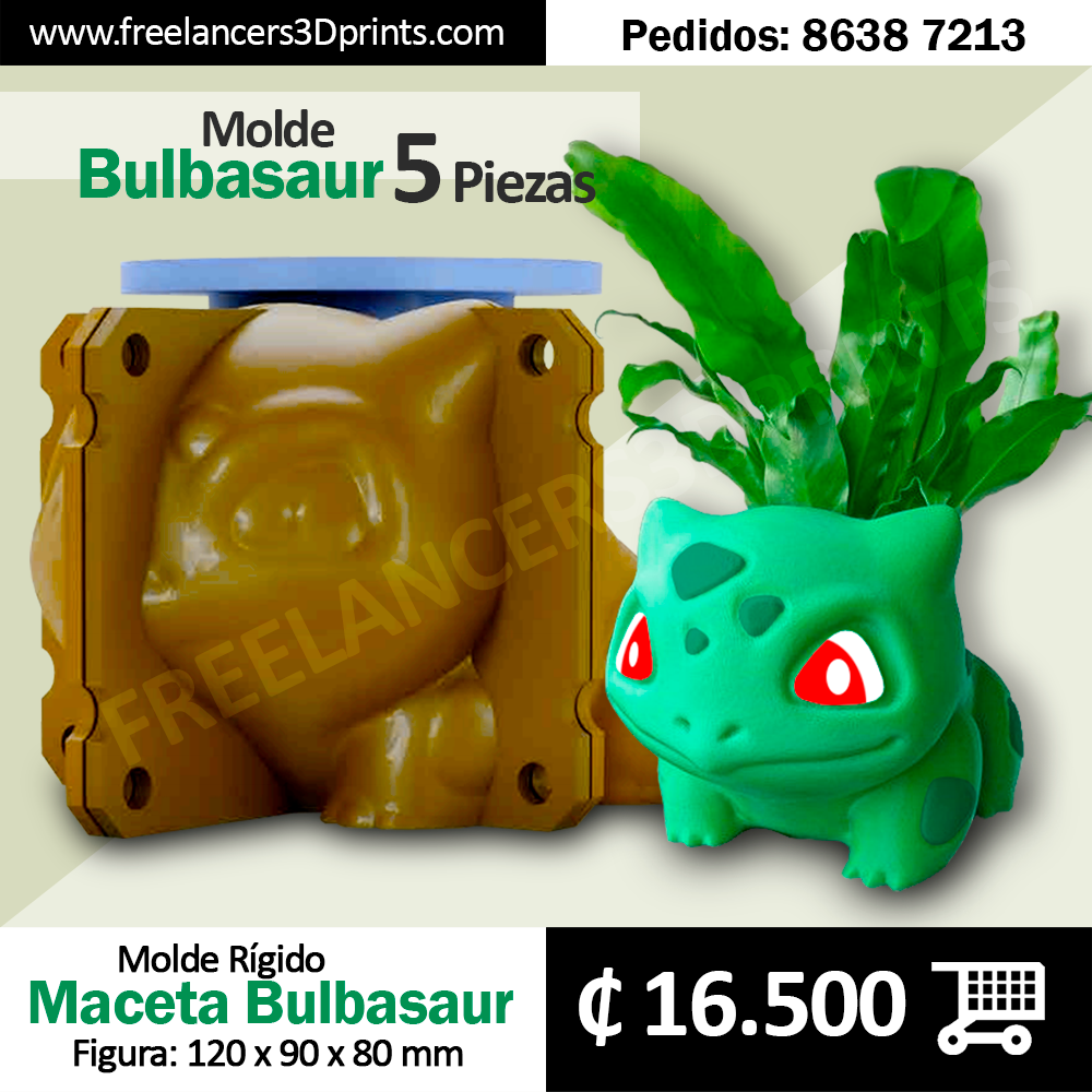 Molde Rígido - Maceta Bulbasaur de 5 Piezas_0